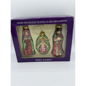 Dicksons HOLY FAMILY 3-Pc Blown Glass Ornaments Mary Joseph Baby Jesus